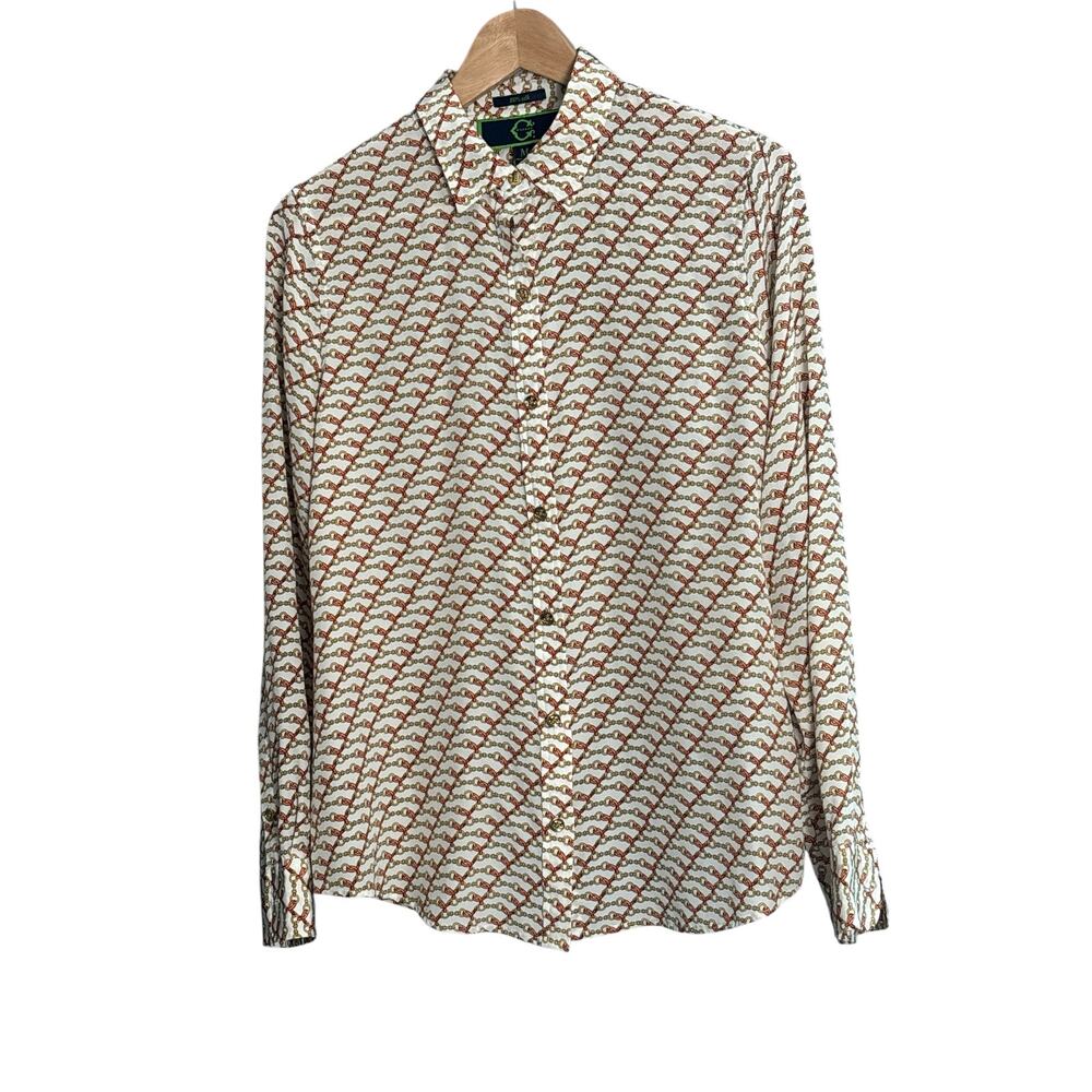 C‎ Wonder 100% Silk Chain Print Button-Down Shirt